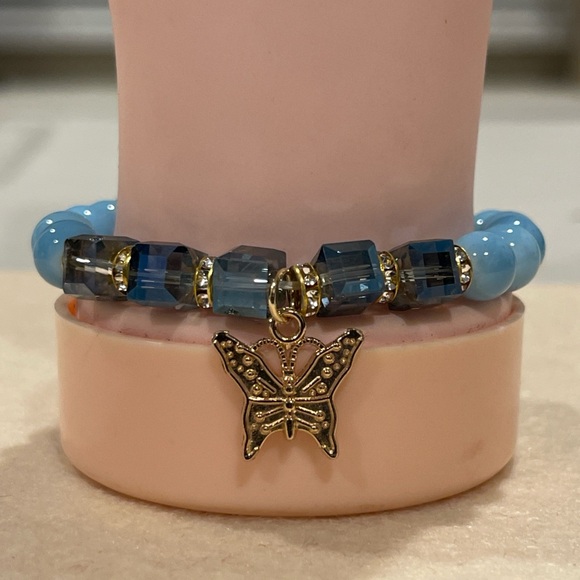 Gold and Blue Butterfly Charm Bracelet Set (2) - Picture 4 of 6